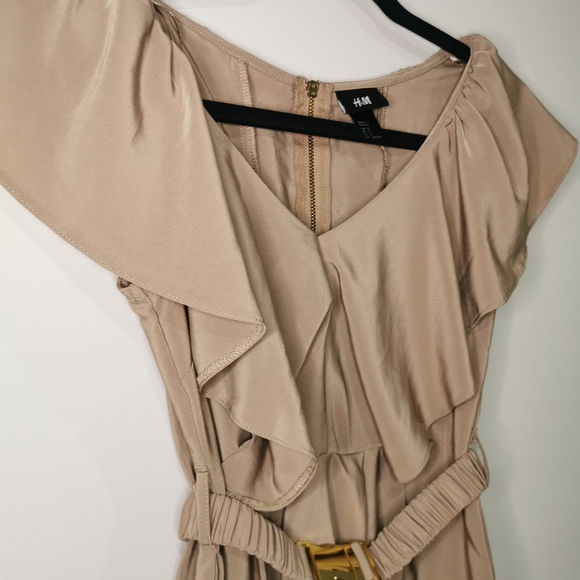 Skin Tone V neck Ruffle Dress - Picture 2 of 6